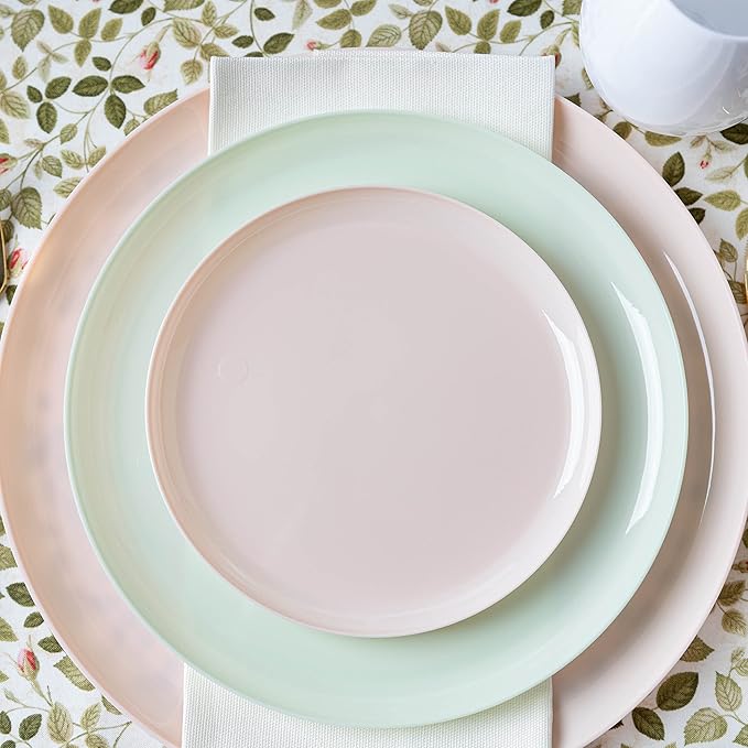 [30 Pack 6.3''] Pink Plastic Party Plates Edge Collection Premium heavyweight Elegant Disposable Tableware Dishes
