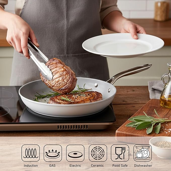 TECHEF - CeraTerra 8" & 12" Ceramic Nonstick Frying Pan Skillet, (PTFE, PFAS, and PFOA Free), Dishwasher Oven Safe, Stainless Steel Handle, Induction-Ready, Made in Korea (2-Piece Set)