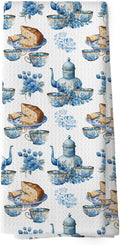 Retro Floral Teacups Kitchen Dish Towels, Vintage French Garden Tea Lover Gifts, Blue and White Flower Kitchen Decor Hand Towels Kitchen Tea Towels Decorations, 16x24inch