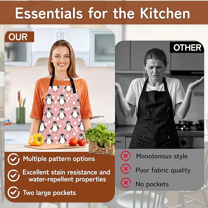 Adjustable Kitchen Apron with Pockets for Women and Men,Soft Chef Apron for Cooking, BBQ, and Grill