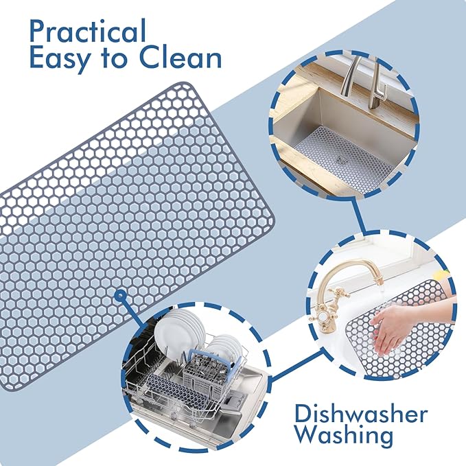 Silicone Sink Protectors for Kitchen Sink - 26"x 14" Kitchen Protector Accessory, Non-Slip Heat Resistan Mat for Bottom of Farmhouse Stainless Steel Porcelain, Dishwasher Safe (Gray)