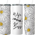 Wife Mom Boss Tumbler - Mother's Day Floral Daisy 20oz with straw and lid - Stainless Steel Tumbler - gift for women - Dishwasher safe