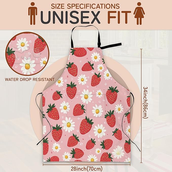 Cooking Apron for Women and Men,Adjustable Chef Bib Apron with 2 Pockets, Water and Oil Resistant for Kitchen Use