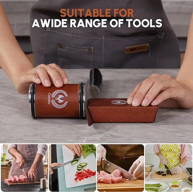 Knife Sharpener Kit - Rolling Knife Sharpening for Kitchen, Hunting & Pocket Knives - Diamond & Ceramic Disc - 15 & 20 Magnetic Angles