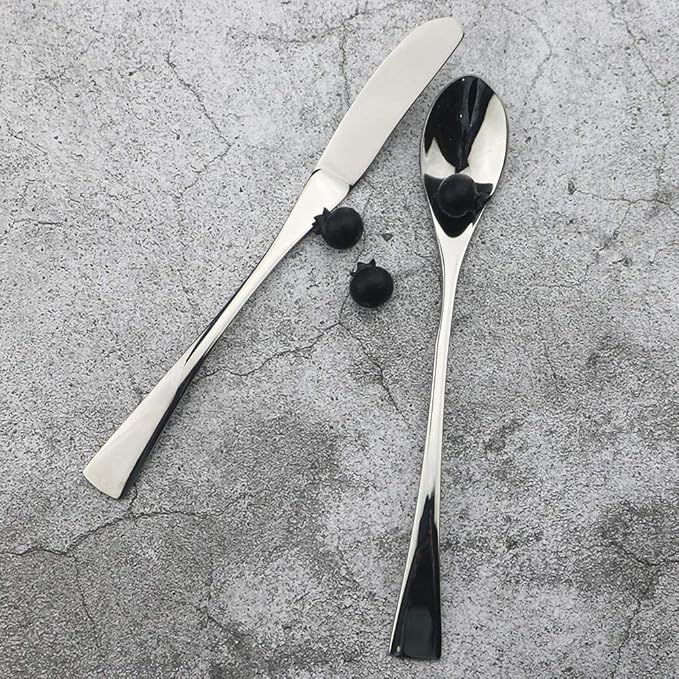 JASHII 18/10 Stainless Steel 4 Piece Mirror Polished Silver Long Handle Spoon Ice Cream Spoon Coffee Spoon Silverware Server Utensil Set 18CM