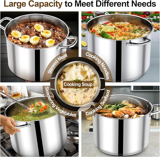 P&P CHEF 24 QT Stock Pot with Lid, Stainless Steel Large Cooking Pot, Soup Canning Stockpot for Stewing Simmering, Tri-ply Bottom for All Stoves, Heavy-Duty &Dishwasher Safe & Food-Grade