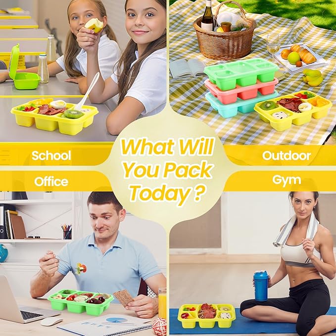 Bento Boxes Adult Lunch Containers 4 Pack, 5 Compartment Reusable Lunchable Containers for Kids, Stackable Snack Box With XXL Space for Sandwiches,Meal Prep for School