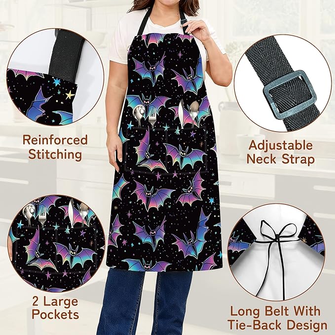 Kitchen Apron with Pocket,Waterproof Adjustable Neck and Long Ties, Cooking Baking Gardening Painting Apron for Women
