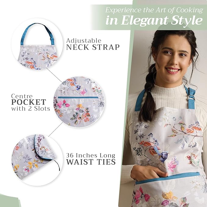 Maison d' Hermine 100% Cotton Apron for women with Pocket Kitchen Chef Apron for Men Cooking Gardening Server Waitress