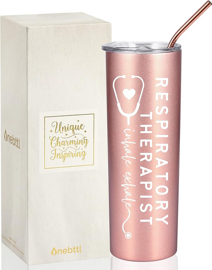 Respiratory Therapist Gifts for Women, Gifts for RT on Respiratory Care Week, Birthday and Christmas, 20 oz Insulated Stainless Steel Tumbler - Inhale Exhale