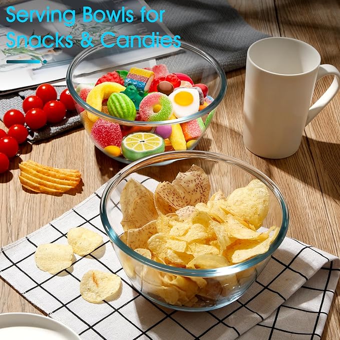 NUTRIUPS 50oz Deep Glass Mixing Bowls 7inch Glass Salad Bowl Clear Prep Bowls for Kitchen, Set of 2