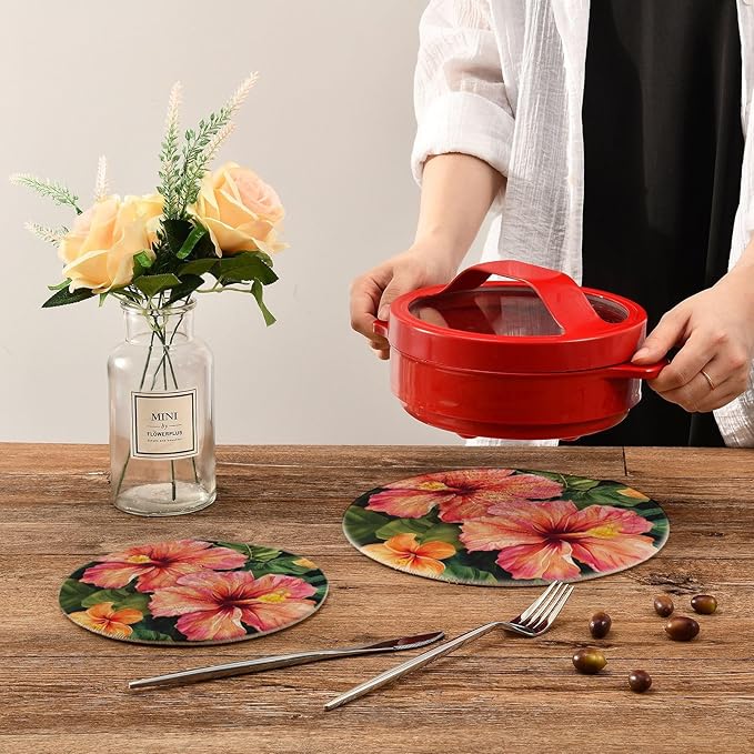 Hibiscus Flower Leaves Kitchen Trivets Pot Holders Set of 2, Trivets for Hot Pots Dishes Woven Trivet Coaster Pad Mat for Counter