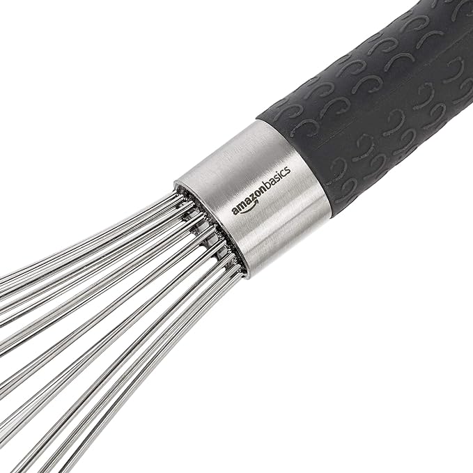 Amazon Basics Stainless Steel Wire Whisk Set for Cooking, Dishwasher Safe, 3 Piece, Black/Silver