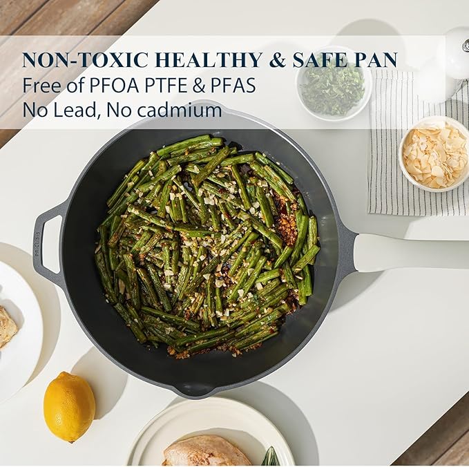 PRICUSIS Nonstick Pots and Pans Set, 9 Pieces Non Toxic Ceramic Nonstick Cookware, Healthy Omelete/Egg Skillet, Healthy Frying Pan, PTFE PFOA & PFAS Free, Induction Compatible, Gray