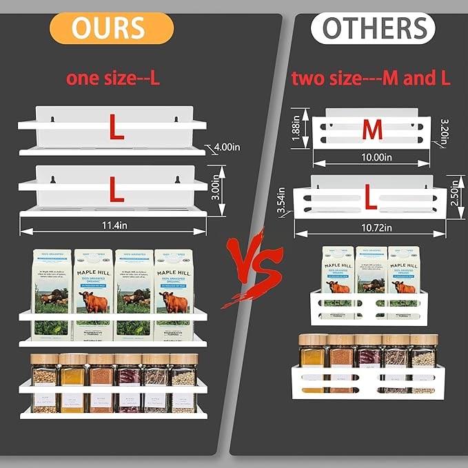 Magnetic Spice Rack for Refrigerator Seasoning Organizer for Spice Fridge Shelf storage Magnetic Shelf with Hook for Oven (4pack-Cut out-White)