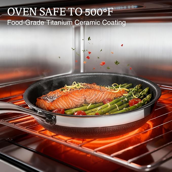 KITEXPERT Non Stick Frying Pans, 12-Inch Titanium Ceramic Pan Nonstick Stainless Steel Skillet, Dishwasher-Friendly, PFOA Free Cookware, Induction Ready, Compatible with All Cooktops