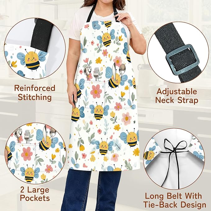 Kitchen Apron with Pocket,Waterproof Adjustable Neck and Long Ties, Cooking Baking Gardening Painting Apron for Women
