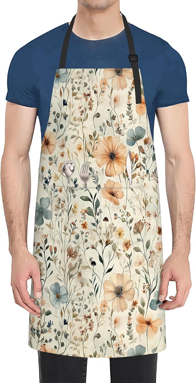 Cooking Apron for Women and Men,Adjustable Chef Bib Apron with 2 Pockets, Water and Oil Resistant for Kitchen Use