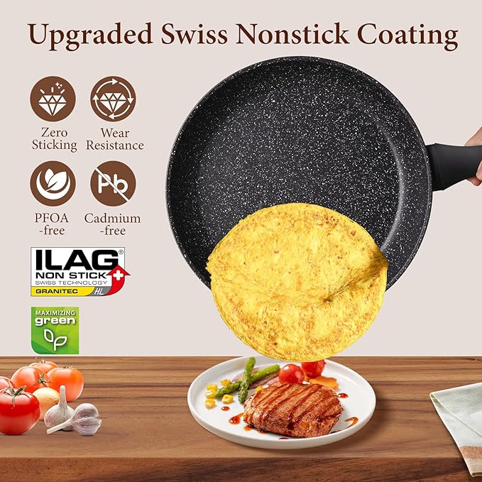 10 Inch Nonstick Frying Pan for Eggs & Omelettes, Deep Skillet Pan for Cooking, PFOA-Free Non Toxic Non Stick Frying Pan