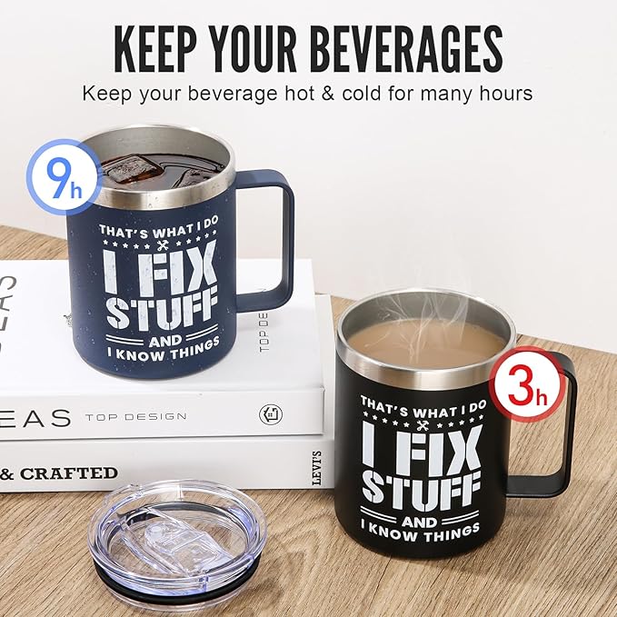 NOWWISH Christmas Gifts for Men, Dad Coffee Mug, Fun Birthday Cups for Dad Husband Grandpa from Daughter Son, 14oz Black