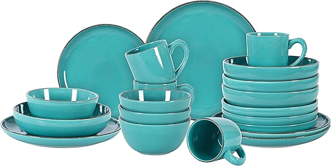 Stoneware Euro-Nordic 20pc Dinnerware Set, Shiny Turquoise Glaze with Speckle Effect