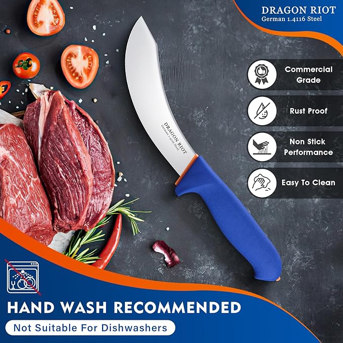 DRAGON RIOT 6 Inch Skining Knives, Beef Skinning Knife for Meat Cutting Stainless Steel Meat Butcher Processing Knife