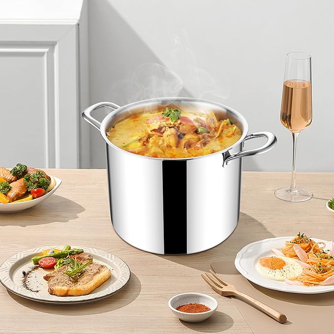 Herogo 10 Quart Stock Pot, 18/10 Stainless Steel Large Cooking Pot with Lid, 10 QT Metal Pasta Stockpot for Chicken Soup, Tri-ply Big Stockpot for Induction Gas Electric Stove, Dishwasher Safe