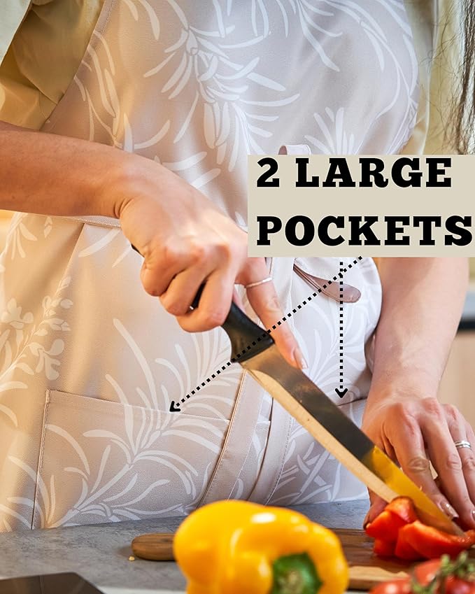 Premium Adjustable Cooking Aprons for Women with Pockets| Poly-Cotton Waterproof Kitchen Apron| Cute Floral Design, Long Ties