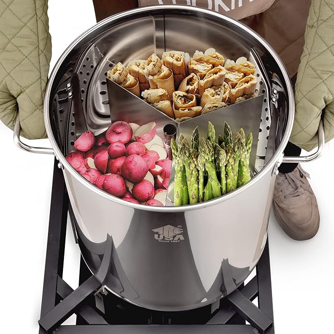 ARC 64-QT Large Stainless Steel Stockpot for Seafood Boiler Crawfish Pot with Basket and Steamer Rack, Outdoor Cooking Pot for Crab Lobster Shrimp Trukey Fryer Boiling, and Tamales Steamer,16 Gal