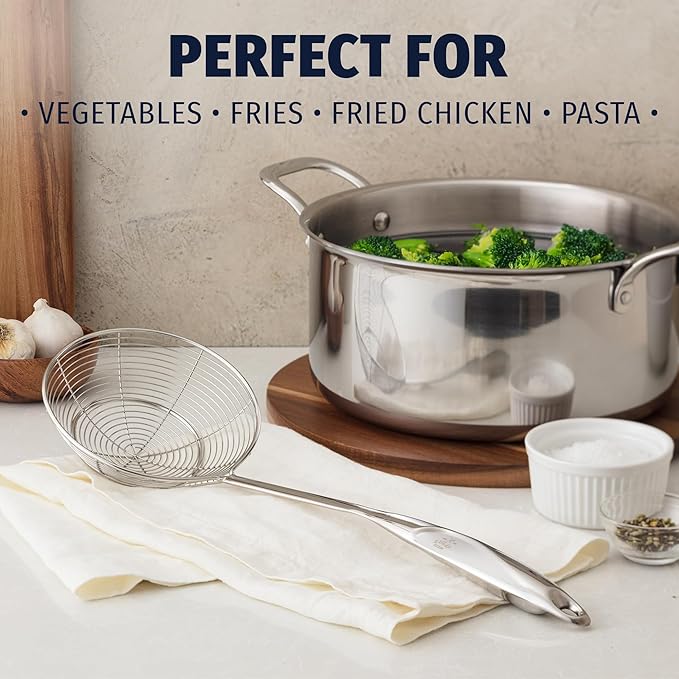 Zulay Kitchen Premium Stainless Steel Skimmer Strainer Ladle - 15” Large Straining Spoon for Frying, Boiling & Blanching - Durable, Rust-Resistant & Heat-Proof Kitchen Tool for Everyday Use
