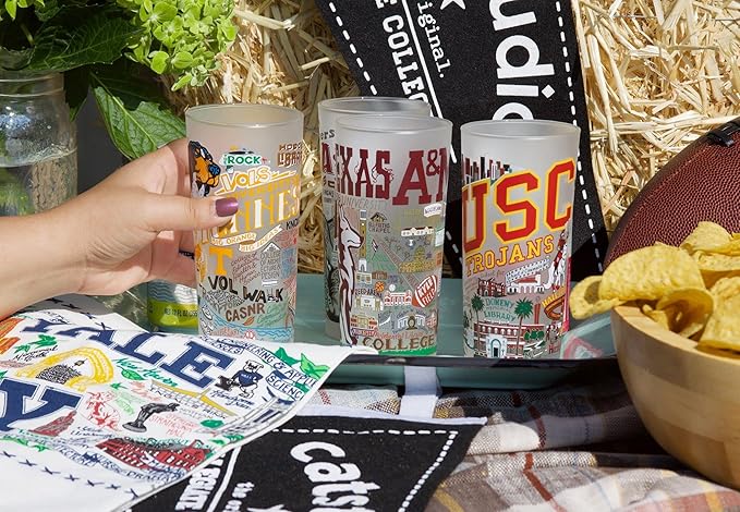 Catstudio Drinking Glass, Texas A&M University Glass Cup for Kitchen, 15oz Dishwasher Safe Tumbler for TAMU Alumni