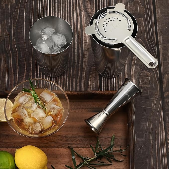 Professional Cocktail Shaker - Weighted Boston Shaker Set with Hawthorne Strainer & Japanese Jigger for Drinks - Stainless Steel Bartender Kit for Mixology