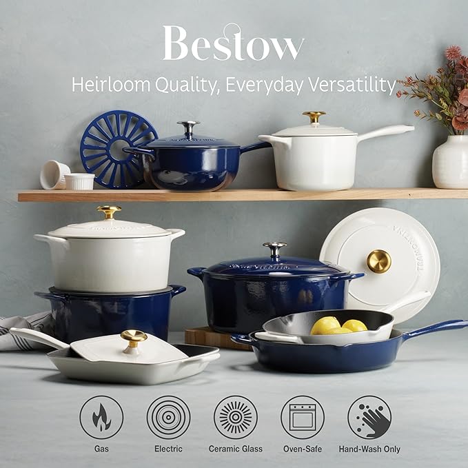 Tramontina Bestow Enameled Cast Iron Saucier Pan with Lid, 3-quart, Blue