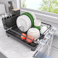 Runnatal Dish Drying Rack, Stainless Steel Dish Rack with Drainboard for Kitchen Counter and Sink, Large Capacity Dish Drainer, Detachable 2-in-1 Utensil Holder, Cup Holder, Black