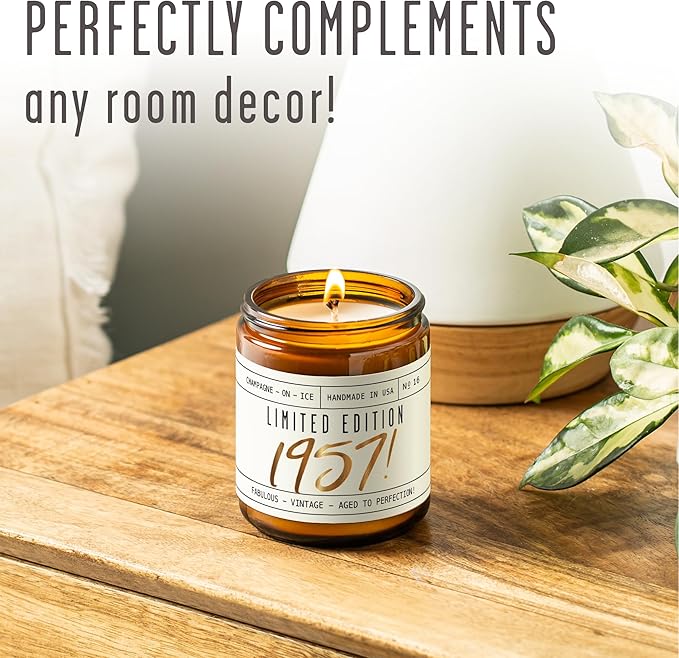 68th Birthday Gifts for Women - 'Limited Edition 1957' Soy Candle, w/Champagne on Ice I 68 Birthday Gifts for Women I 68th Gift for Her Ideas I 9oz Reusable Jar, 50Hr Burn, Made in USA