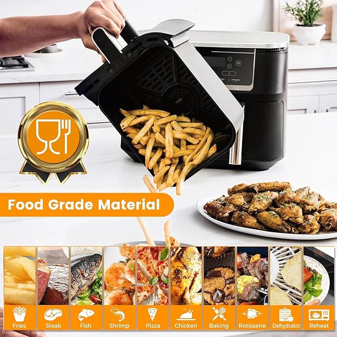 GWY Air Fryer Grill Pan for Ninja Foodi DZ401 DZ550 10 Quart DualZone Air Fryer, Replacement Crisper Plate Grill Plate Tray Accessories with Rubber Bumpers, Dishwasher Safe