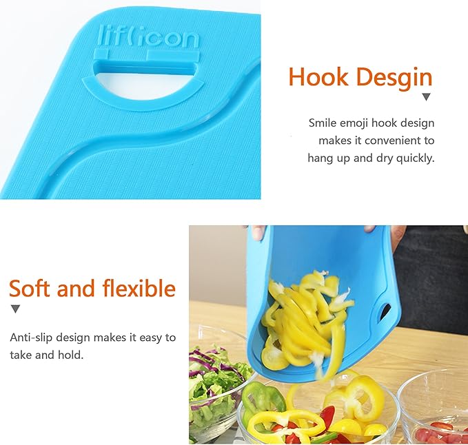 Liflicon Thick Cutting Boards for Kitchen Silicone Chopping Board Set of 2 Mid 12.6'' x 9.1”,Mini 9.1”x7.1” Non-slip Deep Drip Juice Groove Easy Grip Handle,Dishwasher Safe-Blue