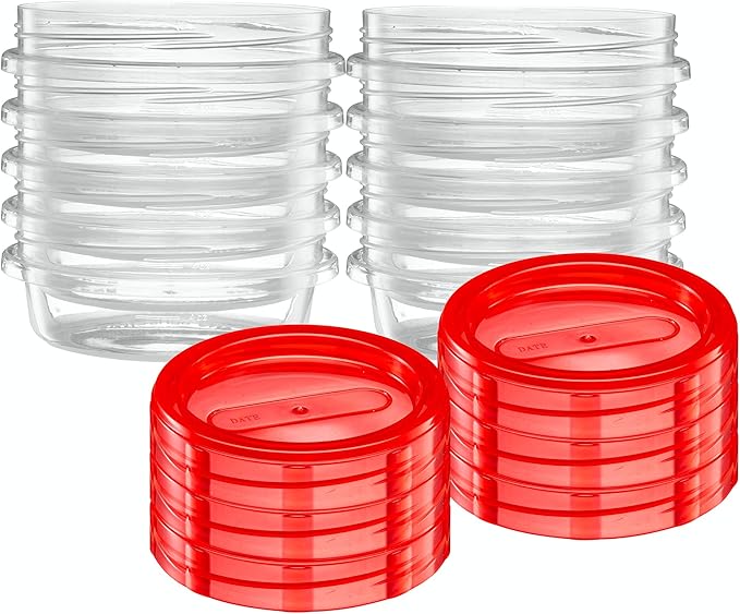 (8 Ounce 20 Pack) Twist cap Containers Clear Bottom With Red Top Screw on Lids Twist Top Food Storage Freezer Containers