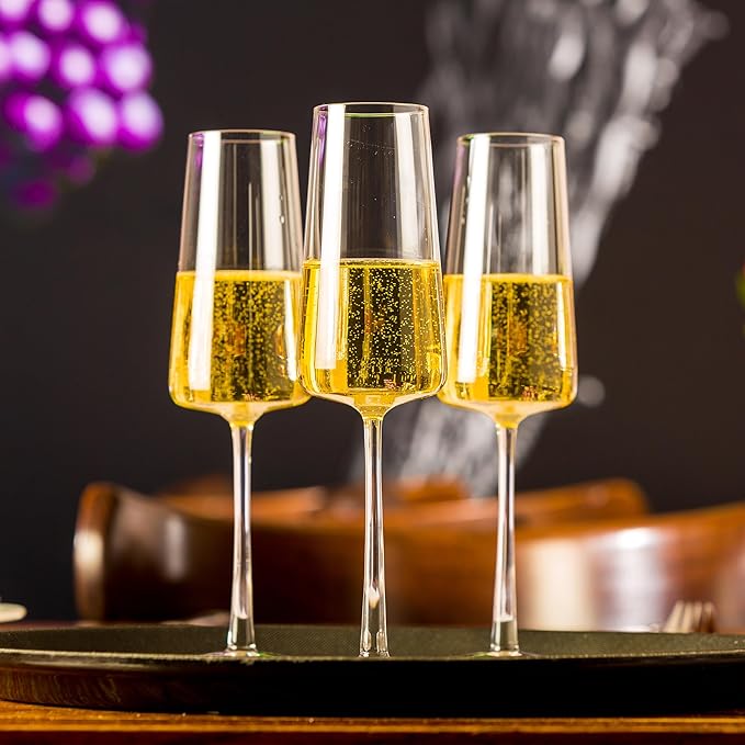 Stölzle Lausitz Champagne Glasses Power 4-Piece Set 8 oz – Elegant Flutes Ideal for Prosecco & Sparkling Wine – Crystal Champagne Glasses – Dishwasher- & Shockproof