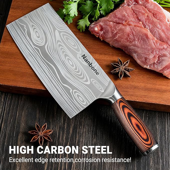 Meat Cleaver Knife Ultra Sharp Kitchen Knife 8 Inch, High Carbon Stainless Steel Butcher Knife with Wooden Handle, Chinese Cleaver for Meat Cutting Vegetable Slicing Perfect Birthday Gifts