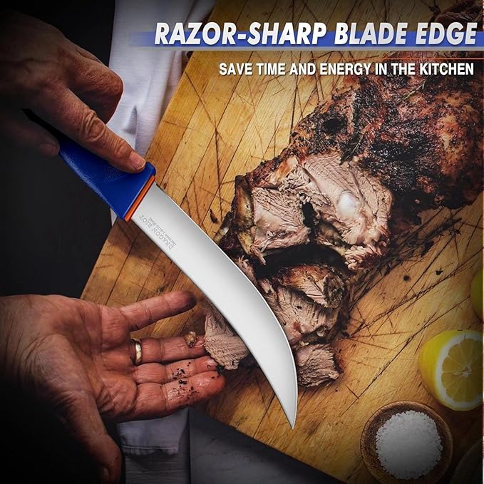 DRAGON RIOT 3 Pcs Butcher Knives Set, Meat Processing Knife Set for Brisket Trimming with German Stainless Steel and Blue Non-slip Handle Gift for Men