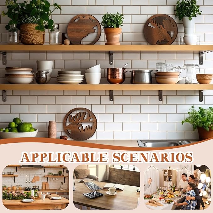 3 Pcs Bear Deer Moose Trivets for Hot Dishes, Wooden Decorative Trivets Cabin Theme Pot Holders Heat Resistant Hot Pad Rustic Lodge Kitchen Home Decorations, 7.9 Inch