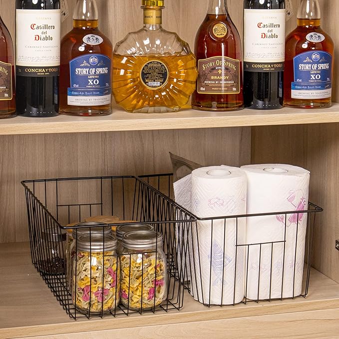 16inch Freezer Wire Storage Organizer Baskets for Upright Freezer 16, 17, 21 cu.ft, with Built-in Handles for Cabinet, Pantry,Black