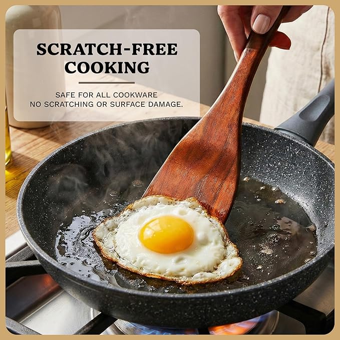 100% Natural Acacia Wooden Cooking Utensils Set - 07 Pcs Wooden Spurtle Set - Spurtles Kitchen Tools As Seen On TV Paddle - Safe for Nonstick Cookware - Stirs Like a Spoon, Flips Like A Spatul