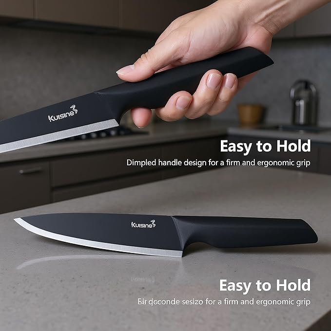 KUISINE Upgraded Chef Knife Set One Piece Molding High Carbon Stainless Steel,Super Sharp Blade Ergonomic Steel Handle,Knife Block Set with Built-in Sharpener(EX Black Pro,15PCS)