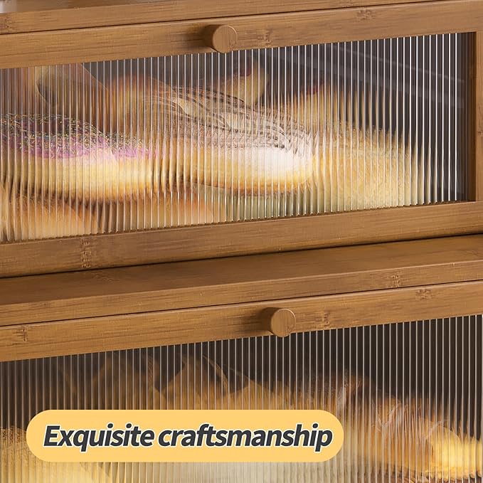 Double Layer Bamboo Bread Box for Kitchen Counter,Bread Holder,Countertop Bread Storage with Window (Brown)