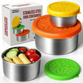 304 Stainless Steel Containers with Lids Small for Lunch Food/Snacks, Leak-Proof and Round Stainless Steel Food Storage Containers for Back to School Kids, 3 Pack Stackable (4oz, 8oz, 14oz)
