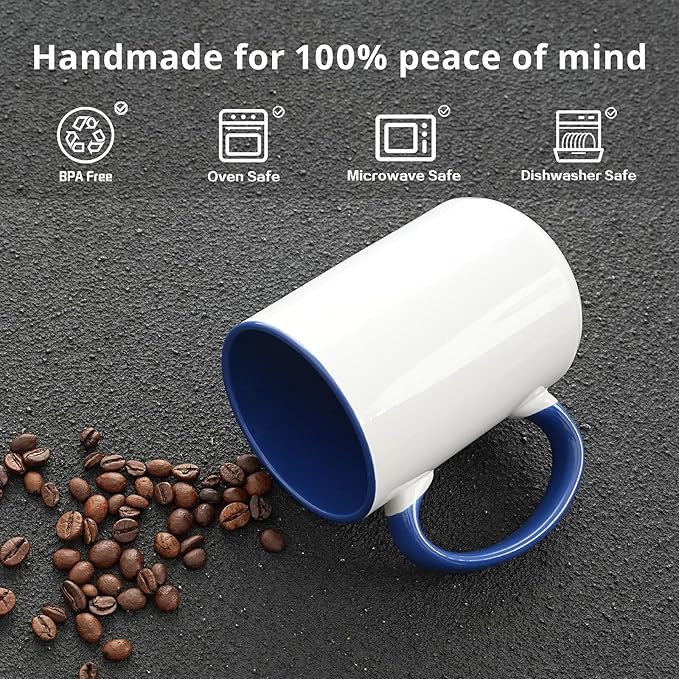 Ceramic 15oz White Sublimation Coffee Mug, Dark Blue, Case of 12
