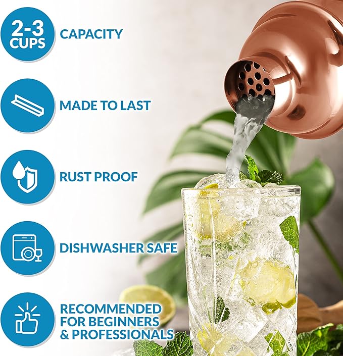 Zulay Cocktail Shaker Set - Stainless Steel Mixed Drink Shaker - Martini Shaker Set with Build in Strainer, Double Sided Jigger & Muddler Combo Mixing Spoon - Pro Margarita Shaker - Large 24oz