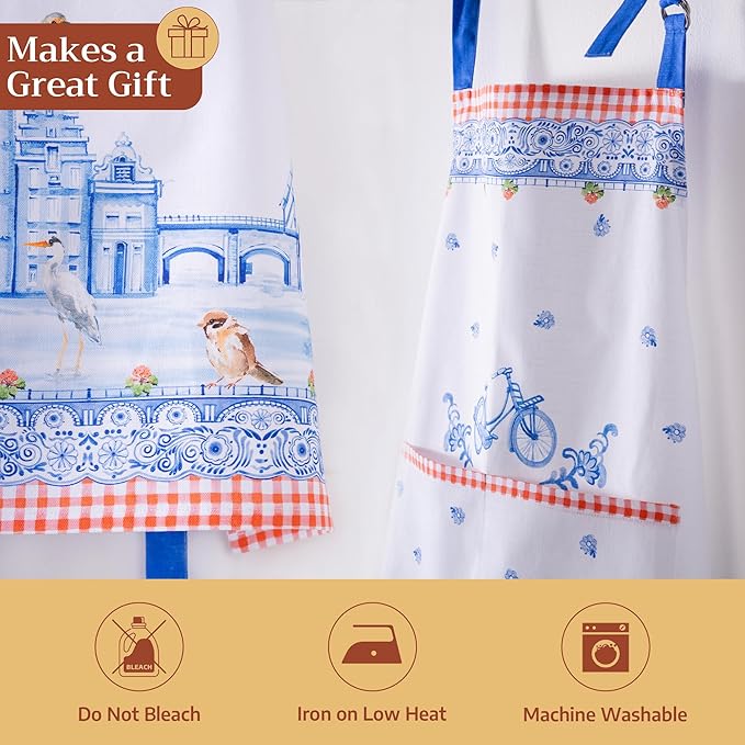Maison d' Hermine 100% Cotton Apron for women with Pocket Kitchen Chef Apron for Men Cooking Gardening Server Waitress
